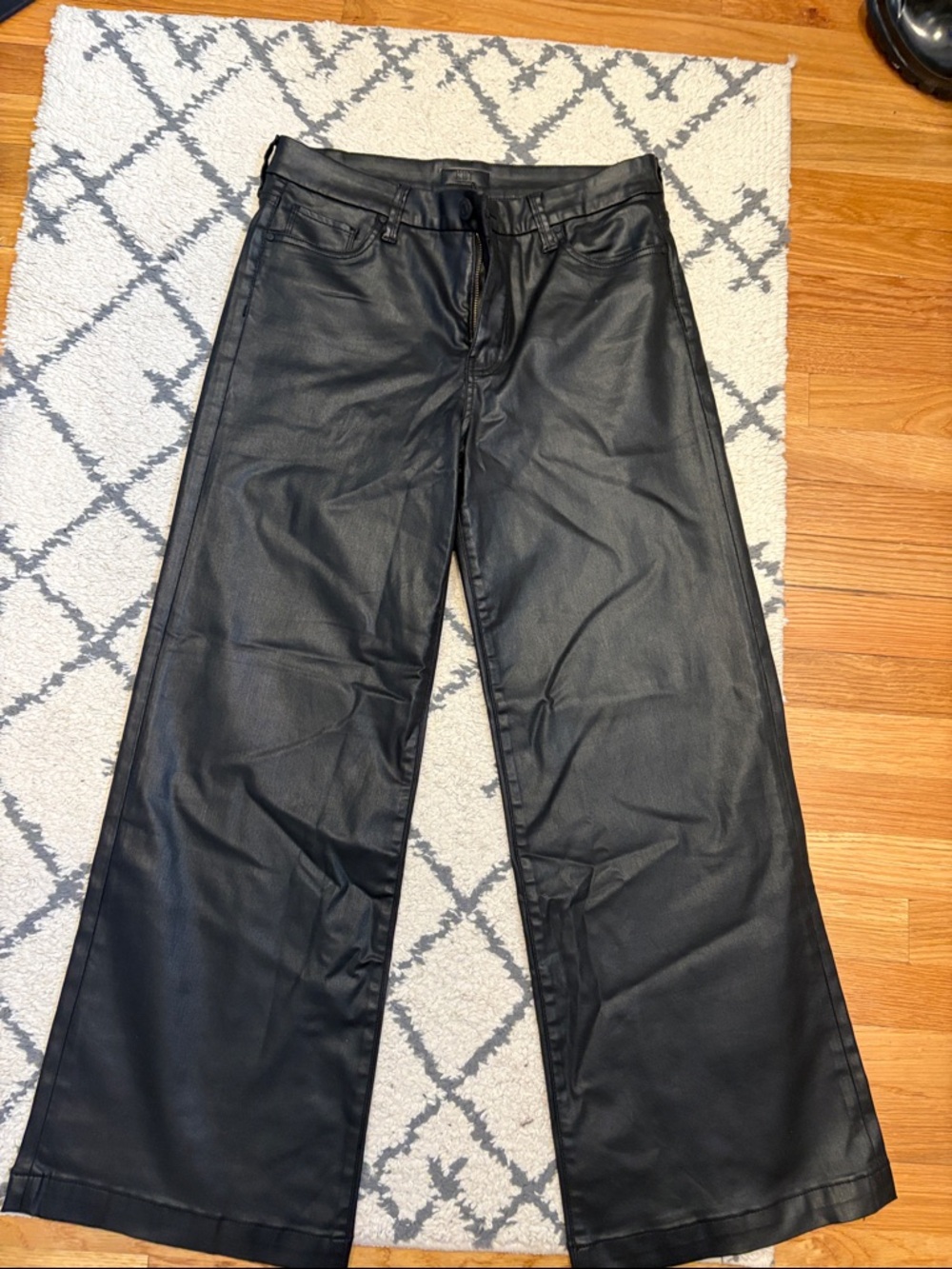 Coated Black Wide Leg 'Fab Ab' Pants